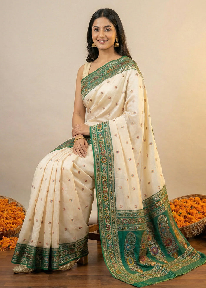 White Dupion Silk Saree With Blouse Piece