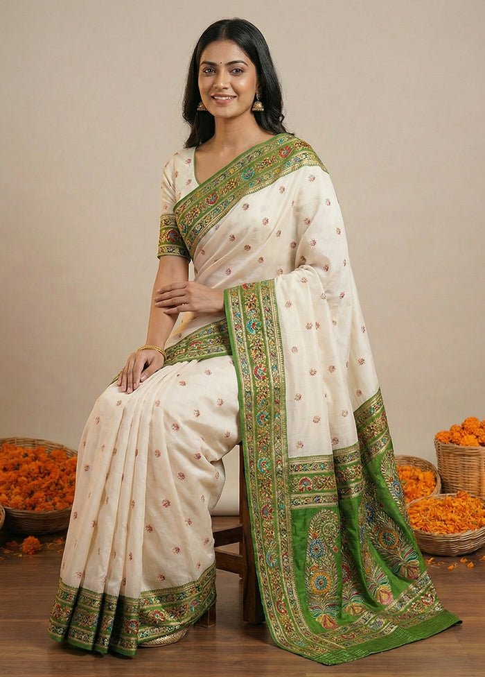 White Dupion Silk Saree With Blouse Piece