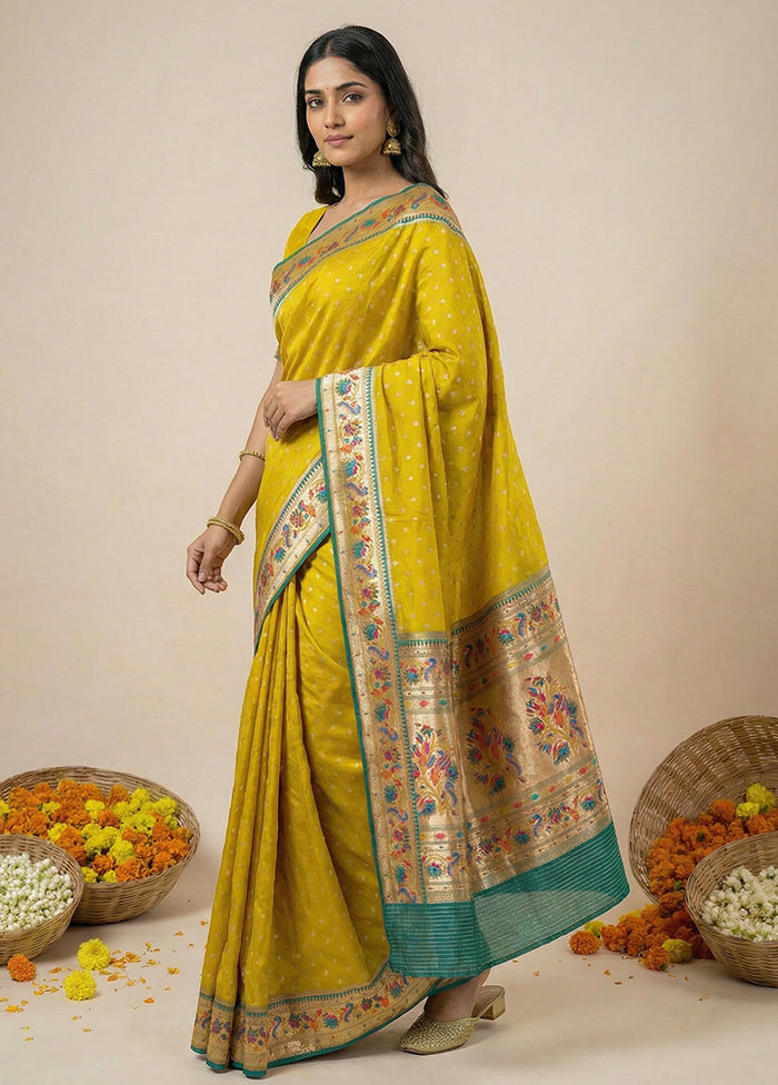 Yellow Dupion Silk Saree With Blouse Piece