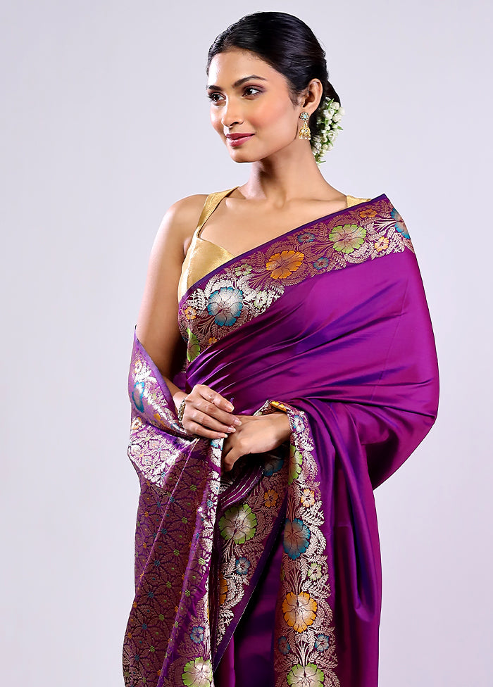 Purple Katan Silk Saree With Blouse Piece
