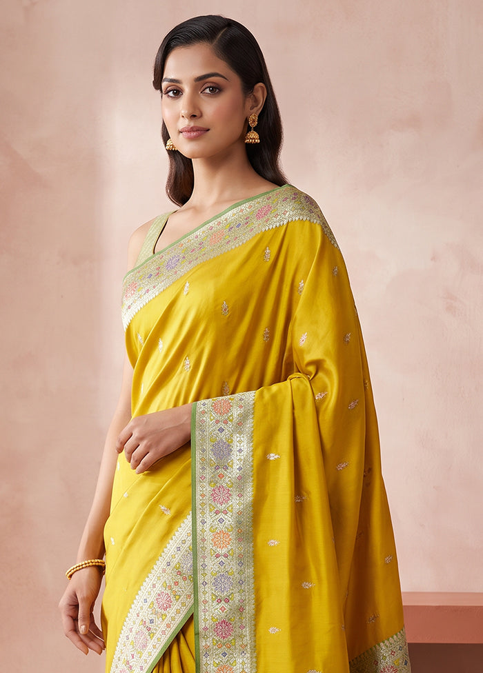 Yellow Katan Silk Saree With Blouse Piece