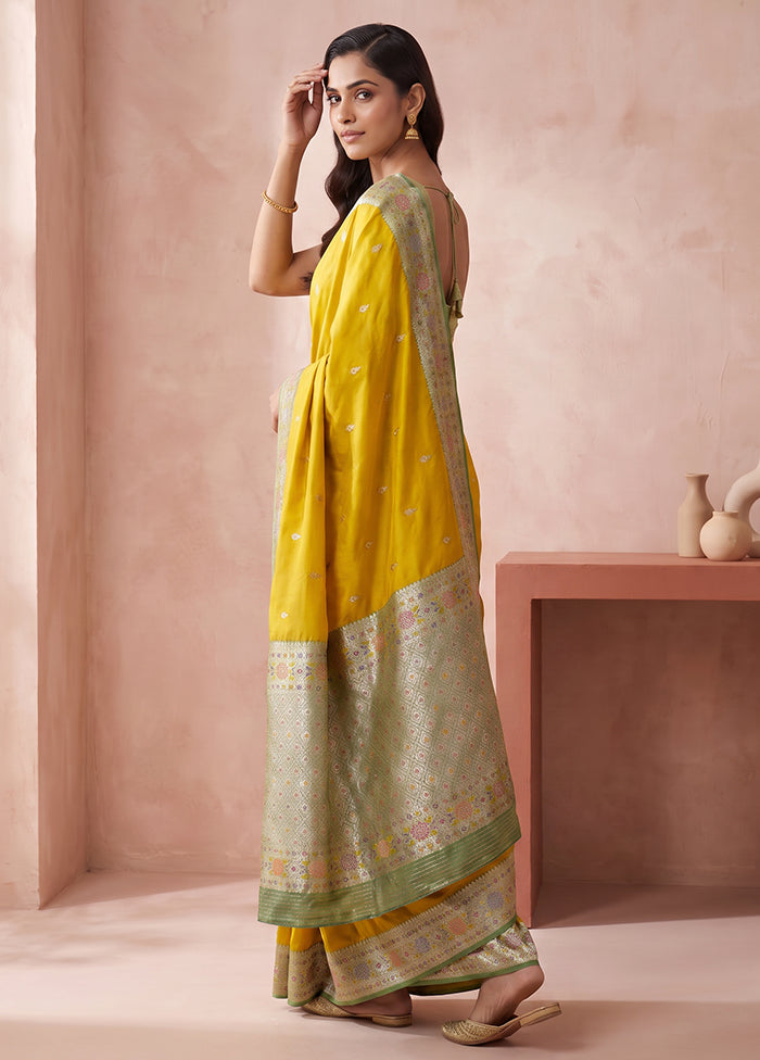 Yellow Katan Silk Saree With Blouse Piece