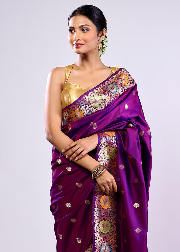 Purple Katan Silk Saree With Blouse Piece
