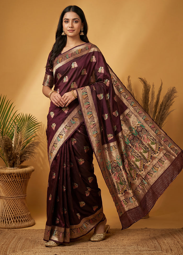 Maroon Baluchari Silk Saree With Blouse Piece