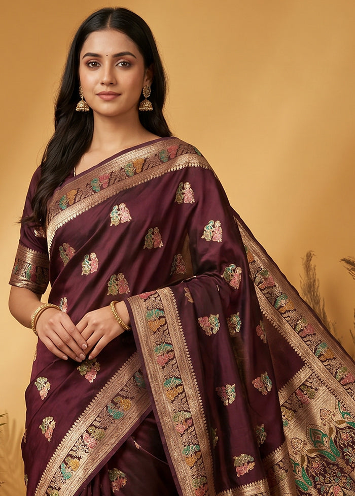 Maroon Baluchari Silk Saree With Blouse Piece