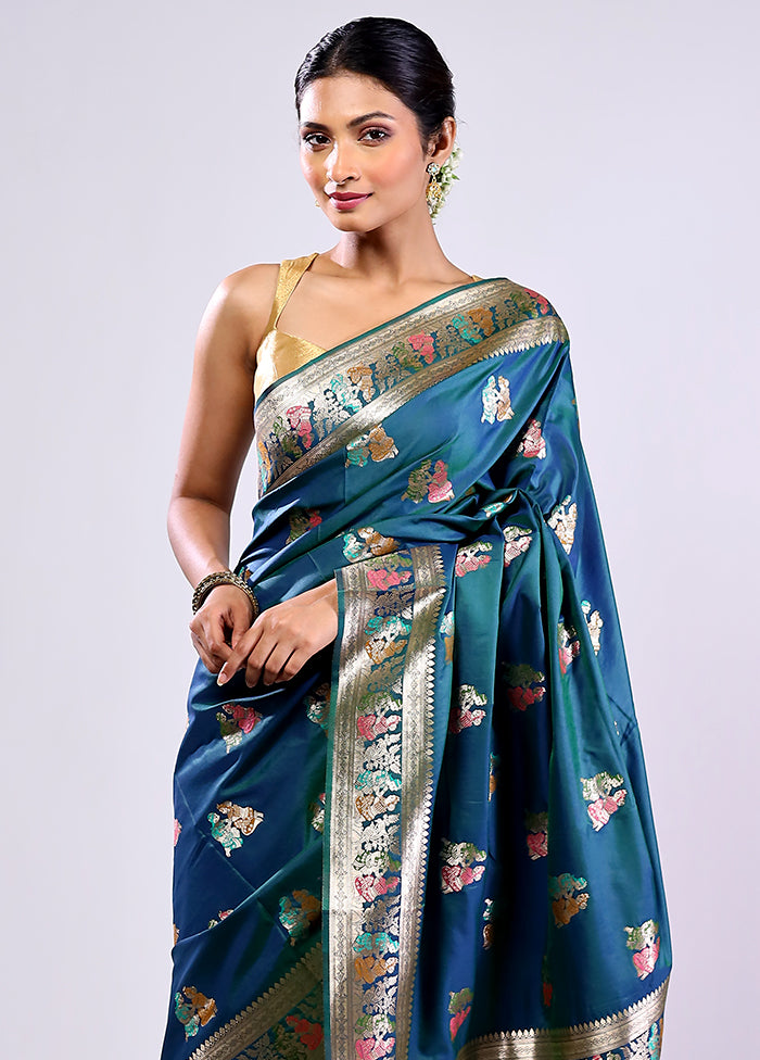 Blue Baluchari Silk Saree With Blouse Piece