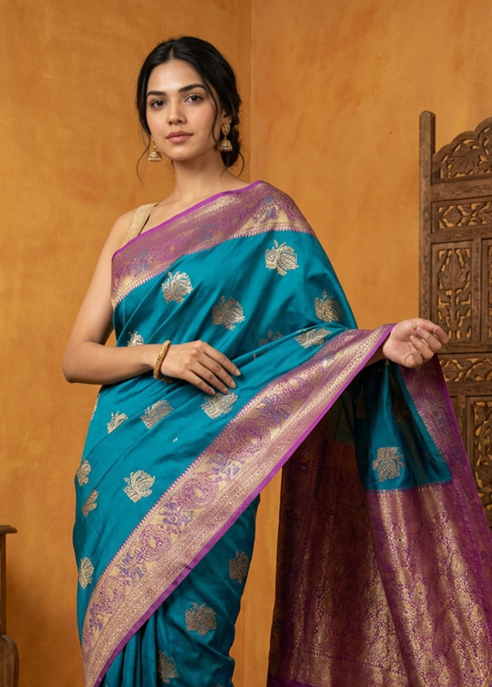 Green Katan Silk Saree With Blouse Piece