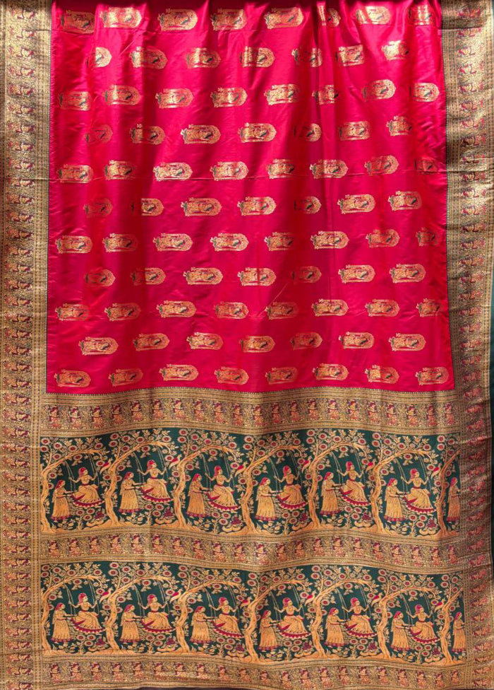 Red Baluchari Silk Saree With Blouse Piece