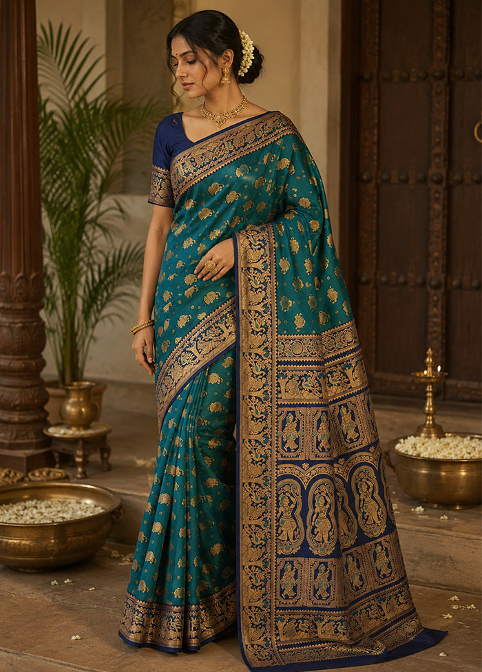 Blue Baluchari Silk Saree With Blouse Piece