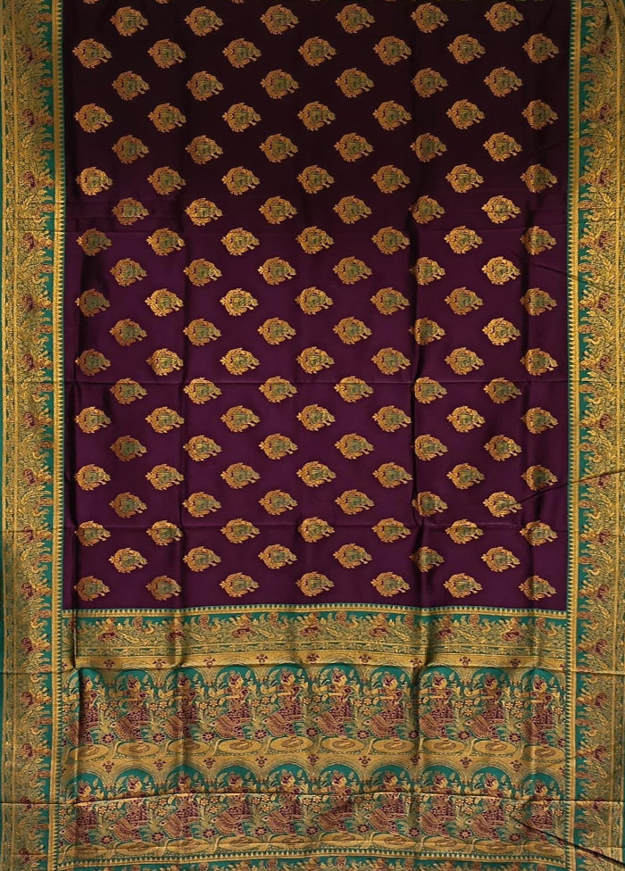 Purple Baluchari Silk Saree With Blouse Piece