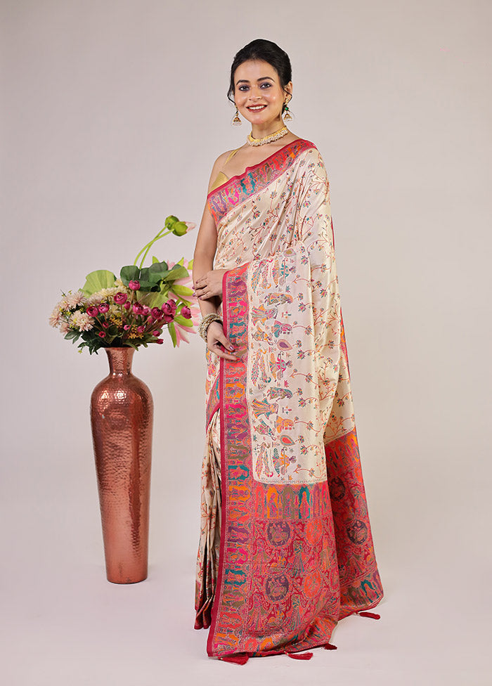 Cream Dupion Silk Saree With Blouse Piece