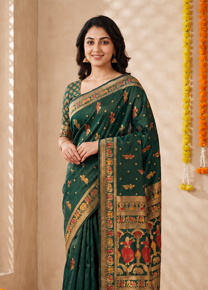 Green Baluchari Silk Saree With Blouse Piece