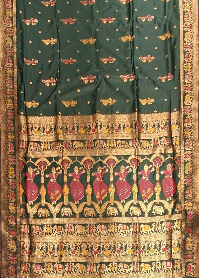 Green Baluchari Silk Saree With Blouse Piece