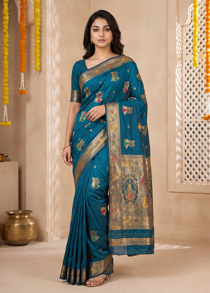 Blue Baluchari Silk Saree With Blouse Piece