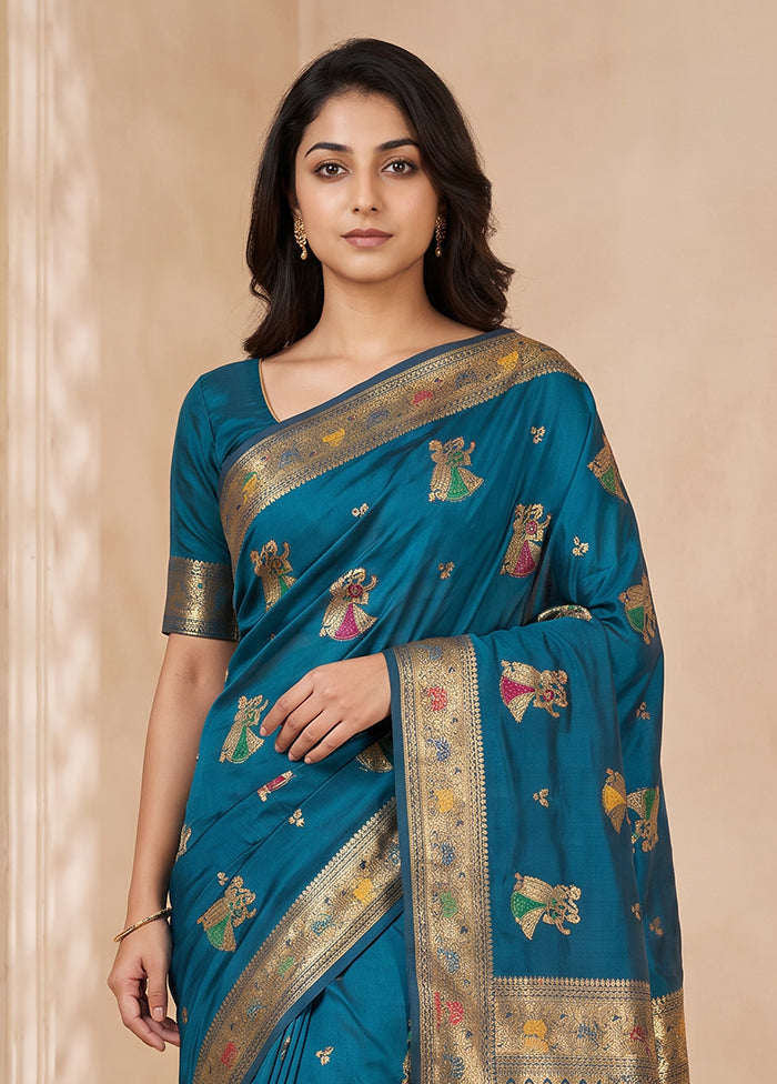 Blue Baluchari Silk Saree With Blouse Piece