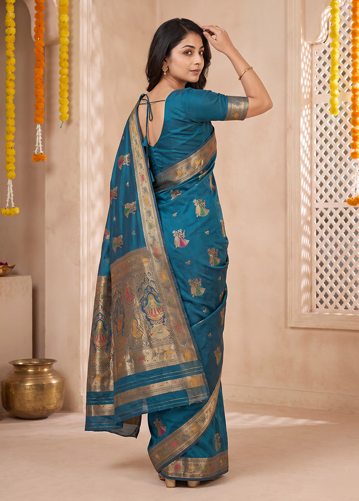 Blue Baluchari Silk Saree With Blouse Piece