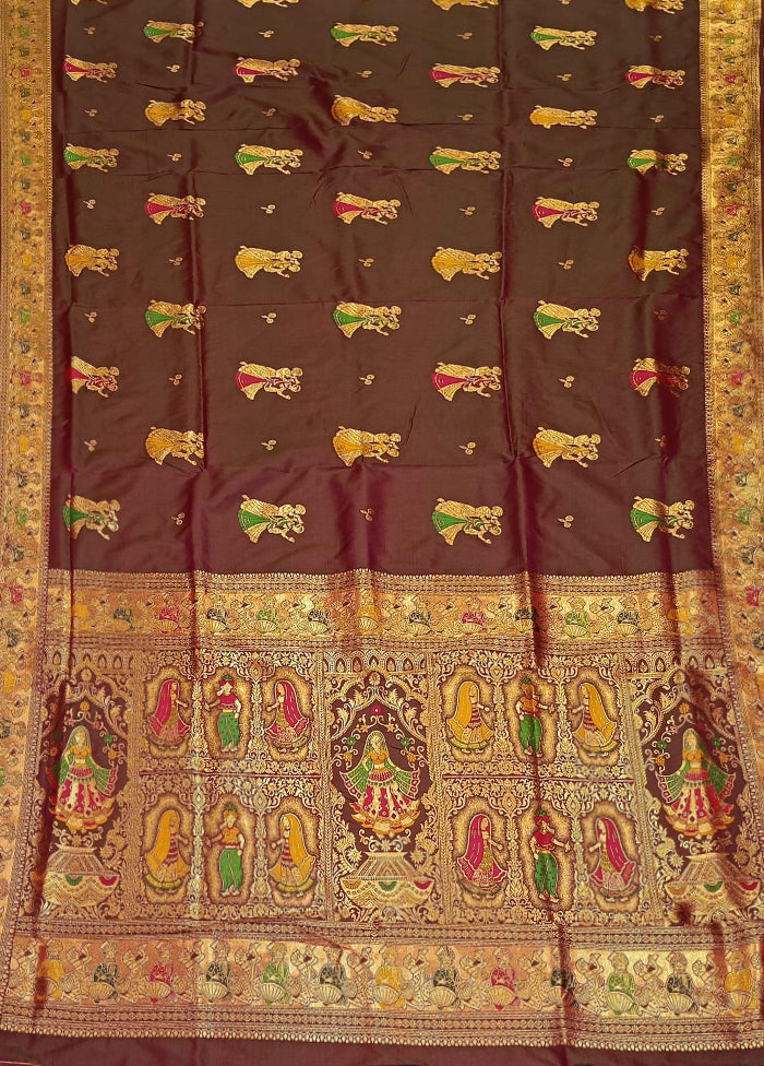 Purple Baluchari Silk Saree With Blouse Piece