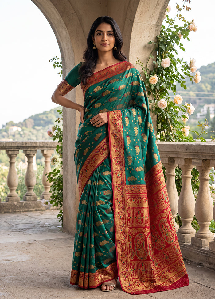 Green Baluchari Silk Saree With Blouse Piece