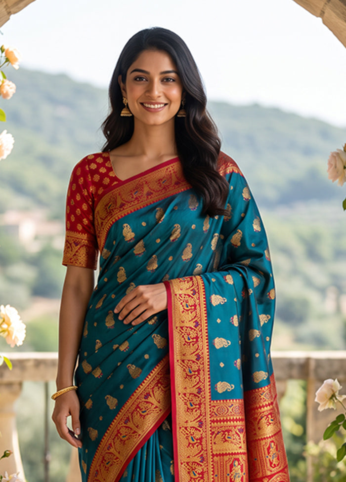 Blue Baluchari Silk Saree With Blouse Piece