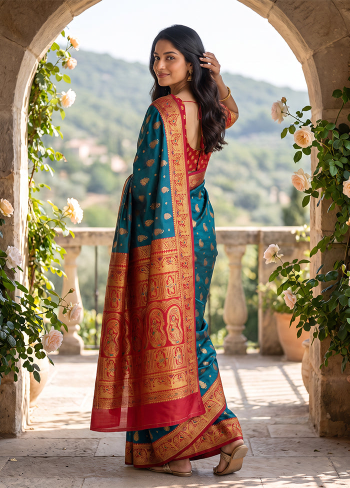 Blue Baluchari Silk Saree With Blouse Piece
