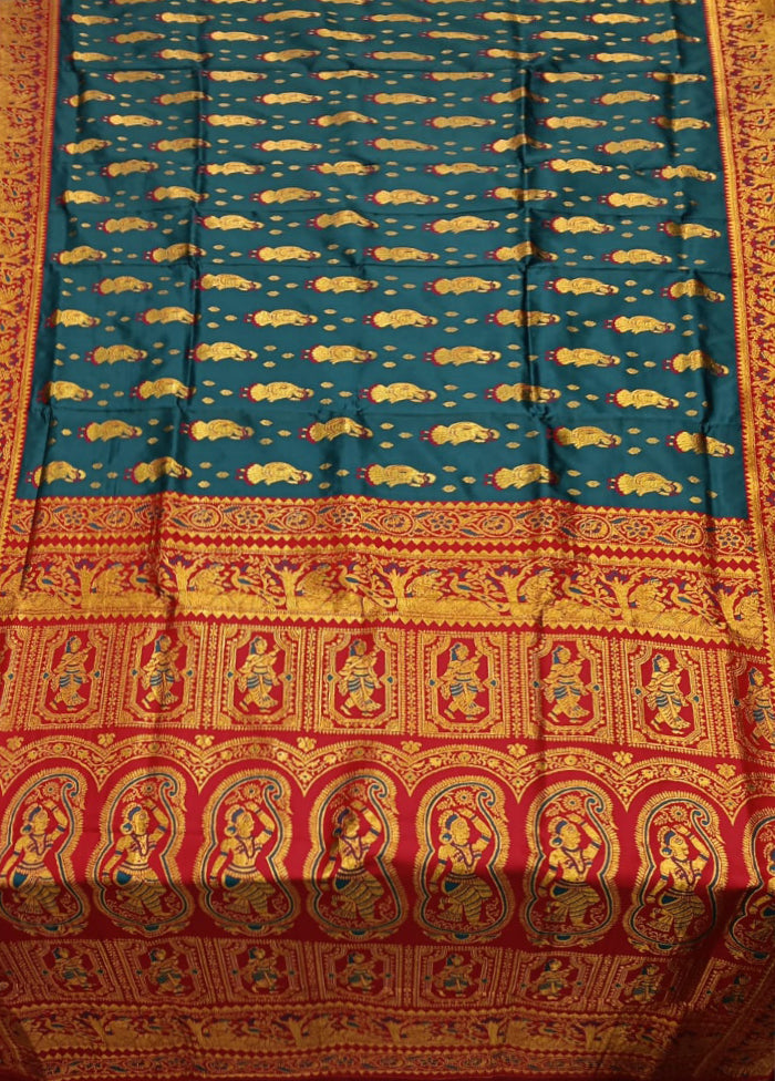 Blue Baluchari Silk Saree With Blouse Piece