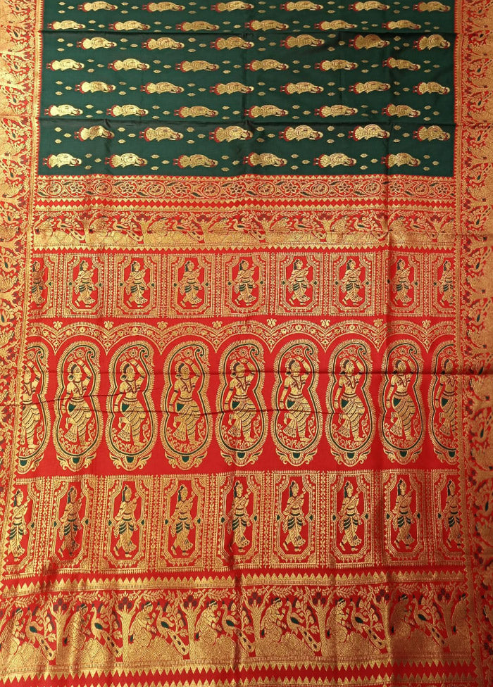 Green Baluchari Silk Saree With Blouse Piece