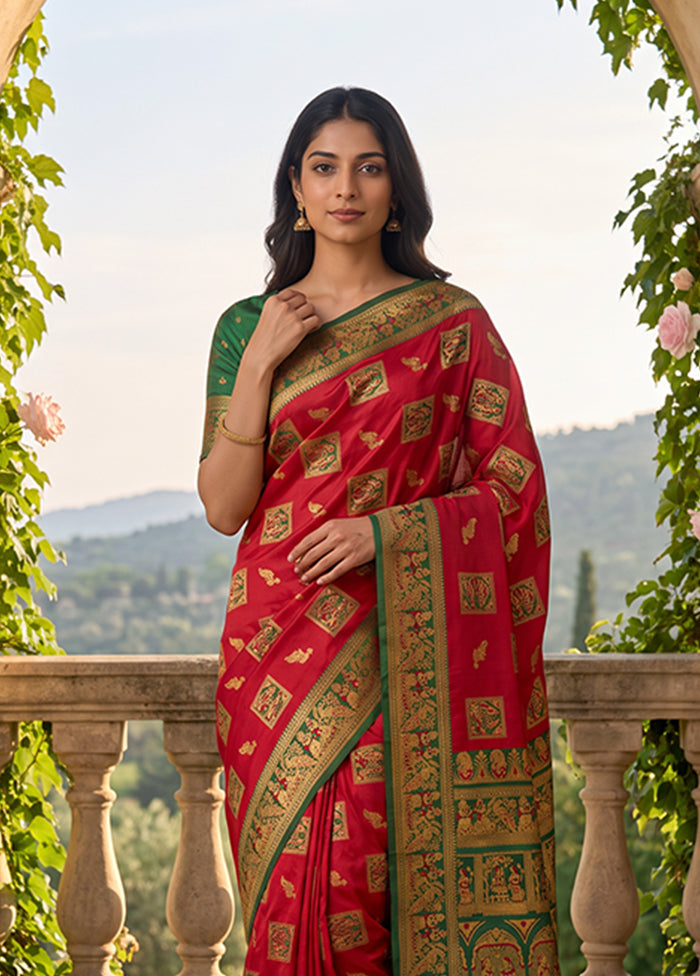 Pink Baluchari Silk Saree With Blouse Piece