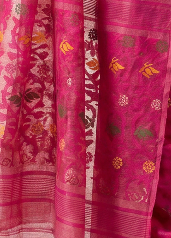 Pink Jamdani Cotton Saree Without Blouse Piece