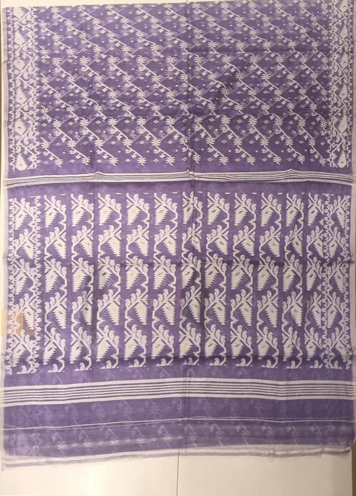 Purple Jamdani Cotton Saree Without Blouse Piece