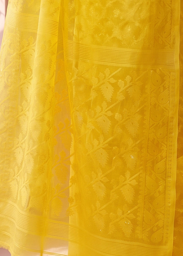 Yellow Jamdani Cotton Saree Without Blouse Piece
