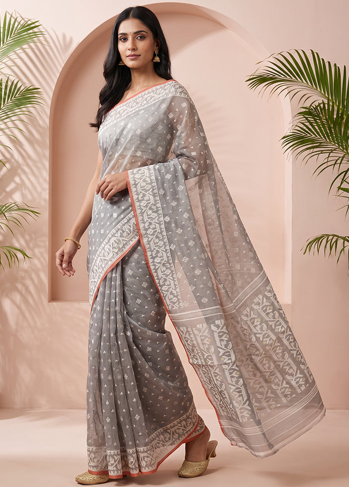 Blue Jamdani Cotton Saree Without Blouse Piece