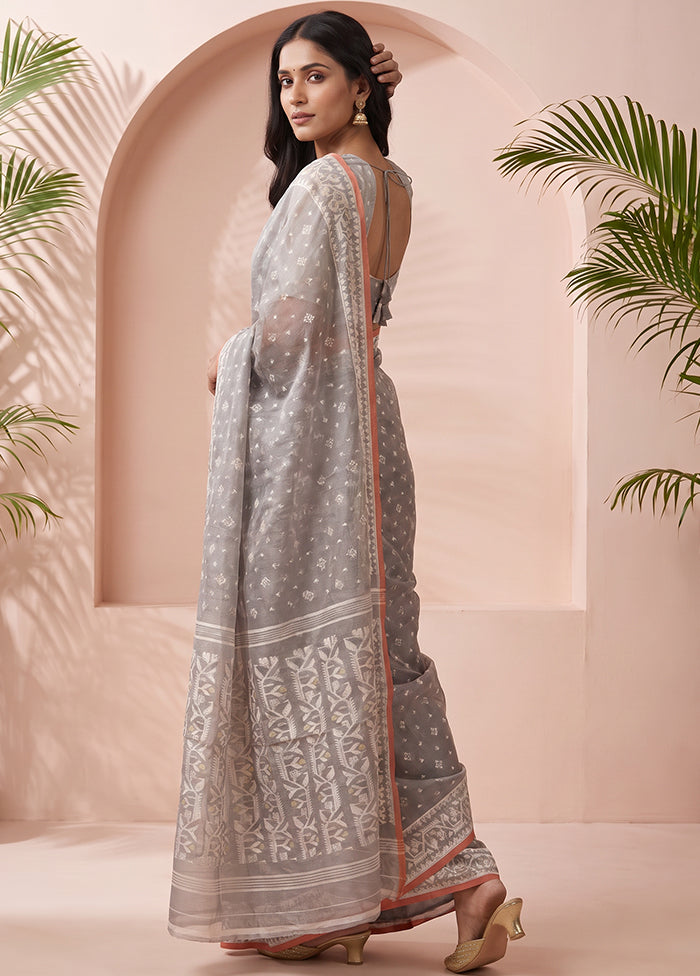 Blue Jamdani Cotton Saree Without Blouse Piece