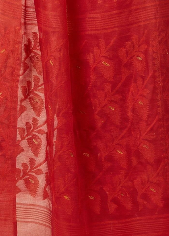 Red Jamdani Cotton Saree Without Blouse Piece