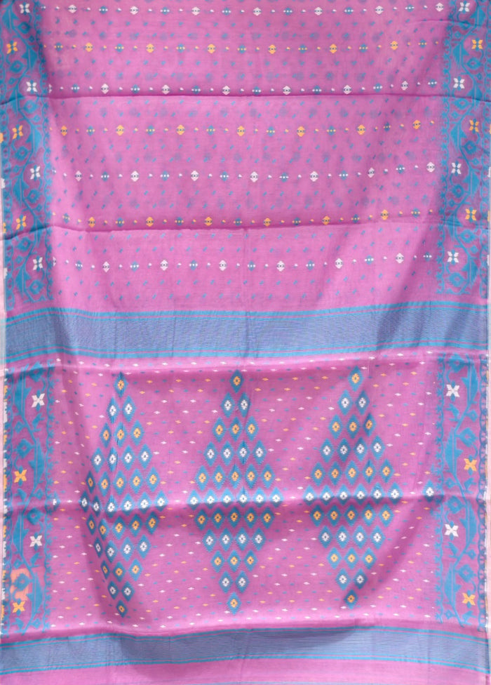 Pink Jamdani Cotton Saree Without Blouse Piece