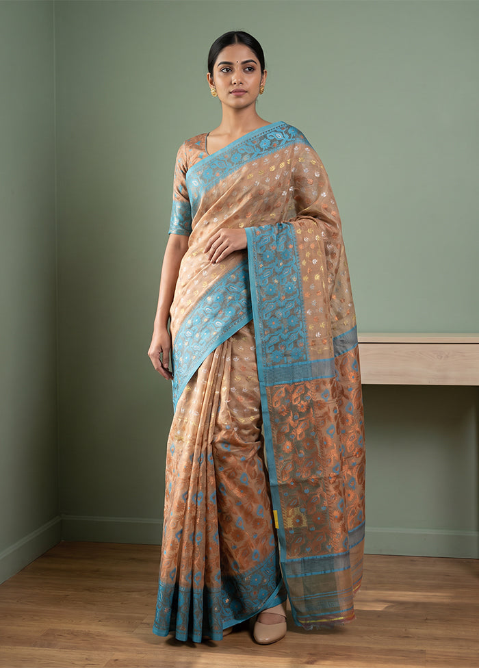 Cream Jamdani Cotton Saree Without Blouse Piece