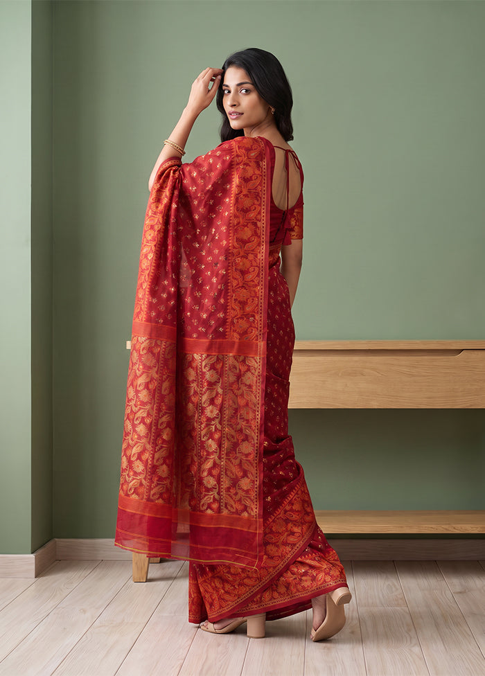 Red Jamdani Cotton Saree Without Blouse Piece
