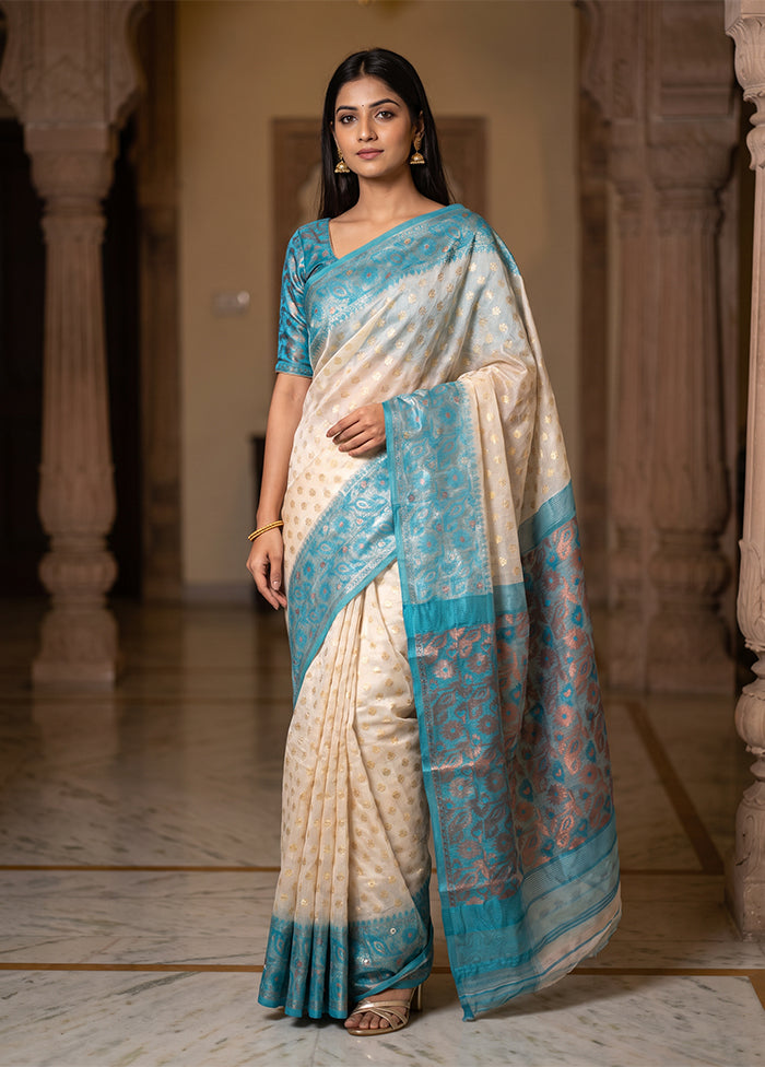Blue Jamdani Cotton Saree Without Blouse Piece