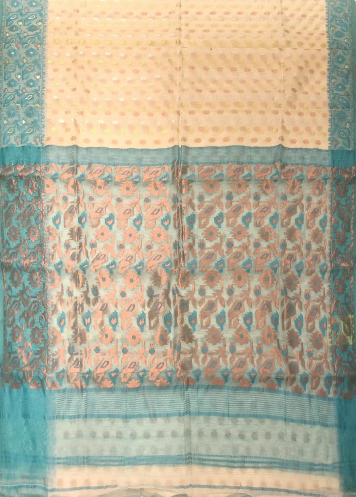 Blue Jamdani Cotton Saree Without Blouse Piece
