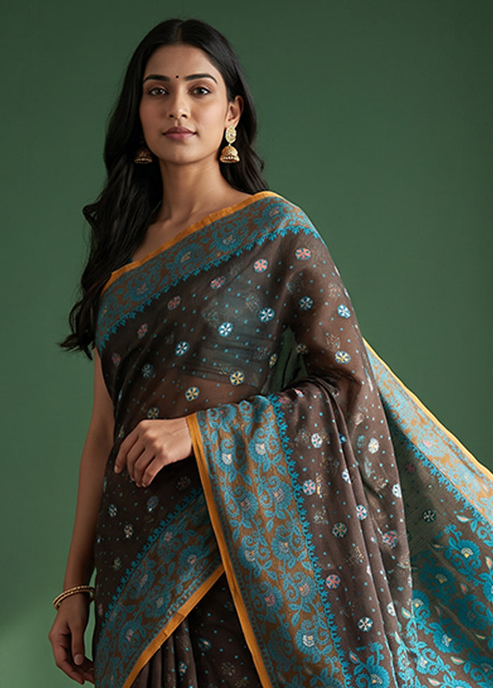 Black Jamdani Cotton Saree Without Blouse Piece
