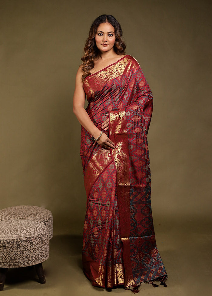 Maroon Dupion Silk Saree With Blouse Piece