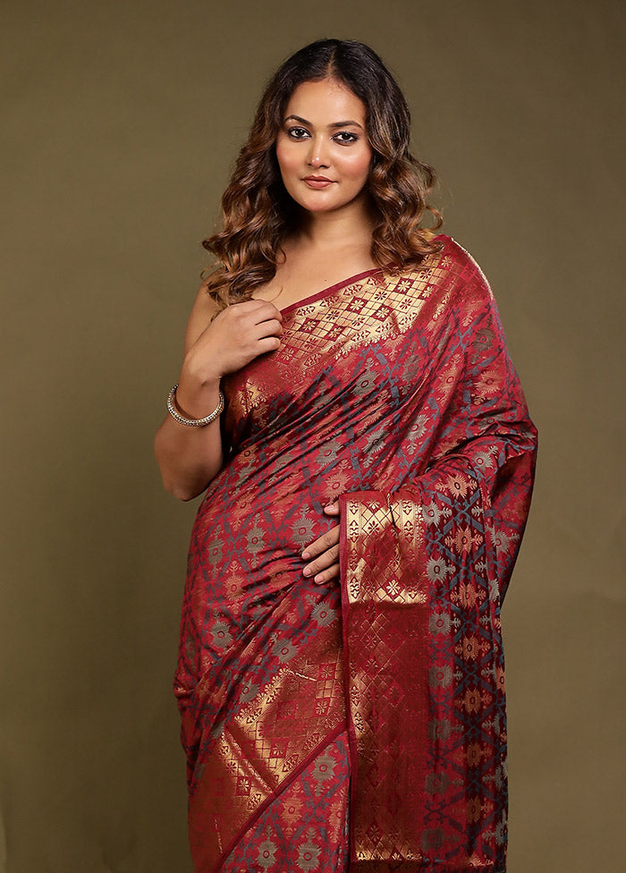 Maroon Dupion Silk Saree With Blouse Piece