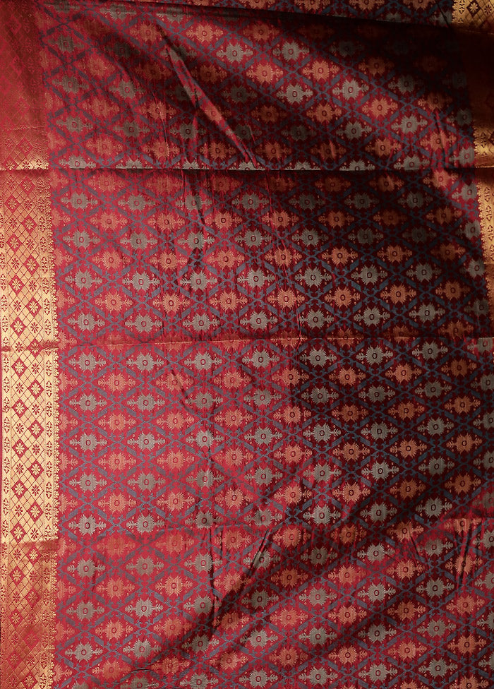 Maroon Dupion Silk Saree With Blouse Piece