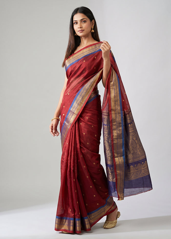 Maroon Gadwal Pure Silk Saree Without Blouse Piece