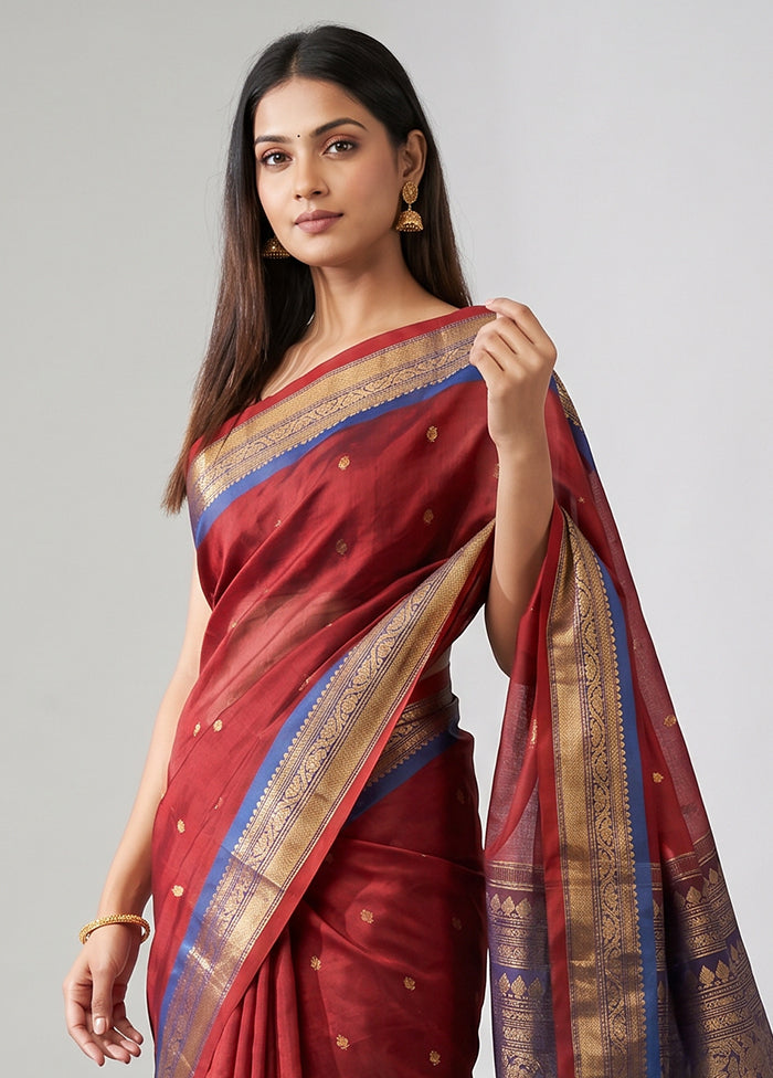 Maroon Gadwal Pure Silk Saree Without Blouse Piece