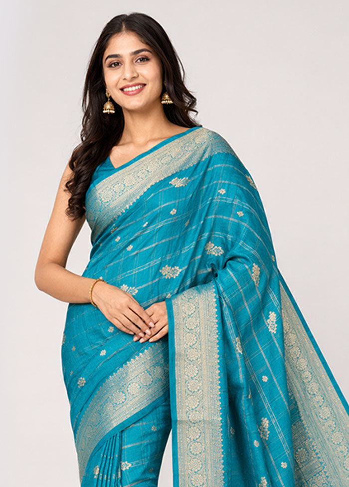 Green Dupion Silk Saree With Blouse Piece