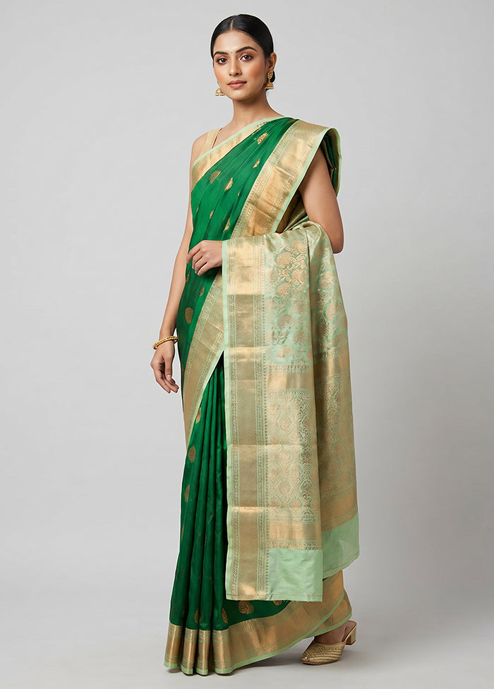 Green Gadwal Silk Saree Without Blouse Piece