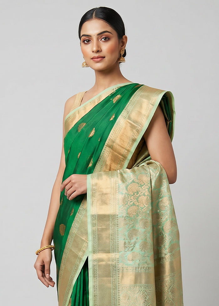 Green Gadwal Silk Saree Without Blouse Piece