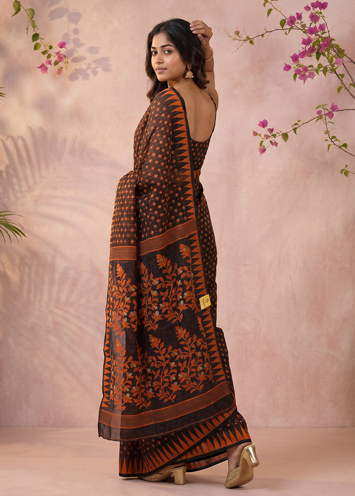 Black Jamdani Cotton Saree Without Blouse Piece