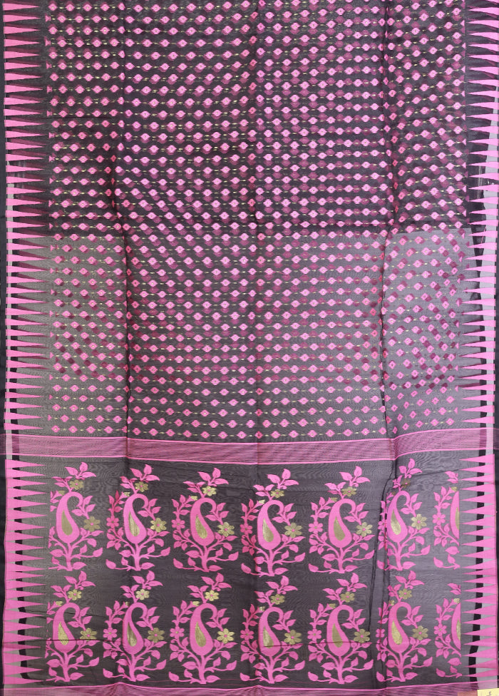 Black Jamdani Cotton Saree Without Blouse Piece