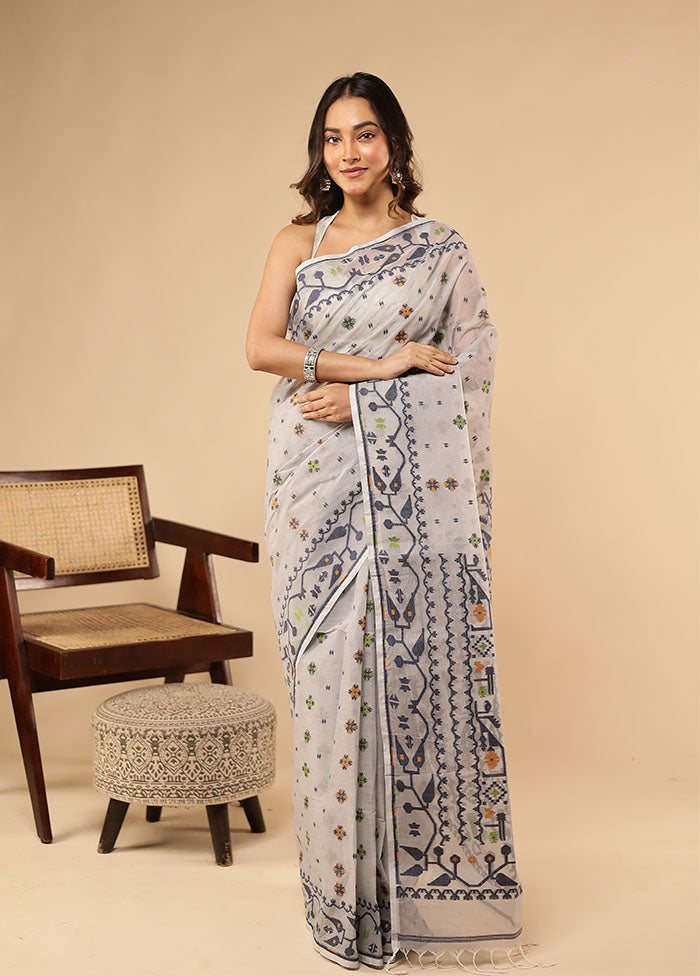 Grey Jamdani Cotton Saree Withoutout Blouse Piece